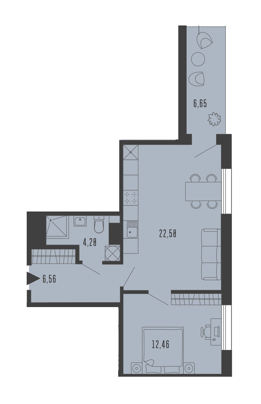 1-комнатная квартира 47.62 м², 4/5 эт., Комплекс апартаментов «Bereg. Курортный»
